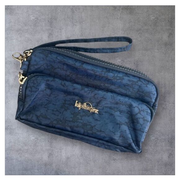 Kipling Blue Denim Wristlet Clutch - Picture 1 of 6